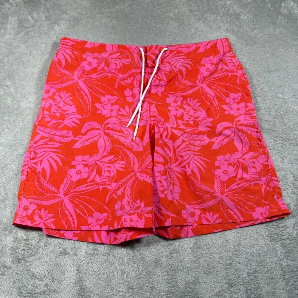 Polo Sport Ralph Lauren‎ Swim Trunks Men Large Orange Pink Floral Mesh Lined 9